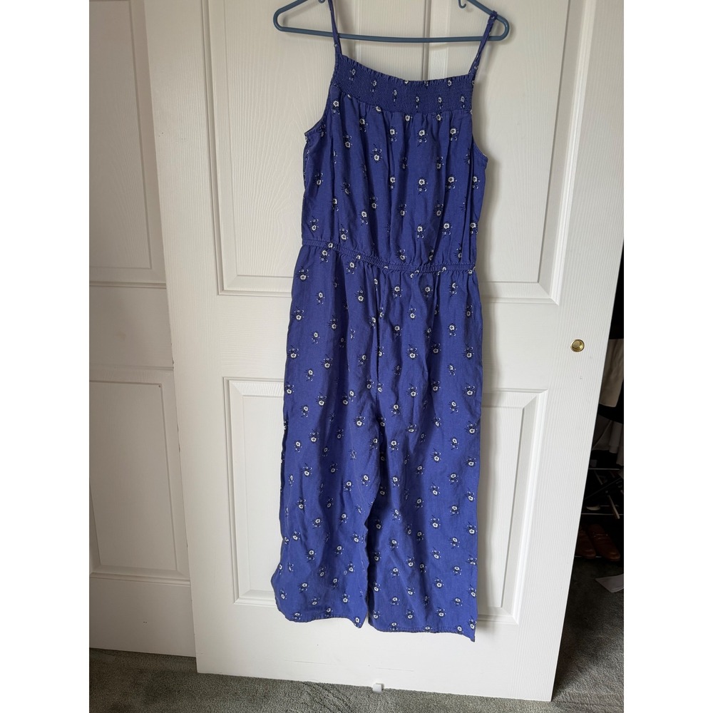 Old Navy Blue Floral Smocked Wide Leg Jumpsuit Womens Medium Sleeveless Cropped